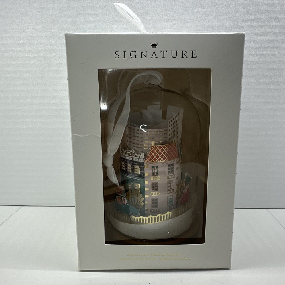 New Hallmark Signature City Scene Cloche Glass and Paper Christmas Tree Ornament